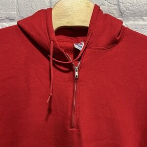 Vintage Russell Athletic Men Red Blank Pullover Sweatshirt 1/4 Zip Sweater Sz XL